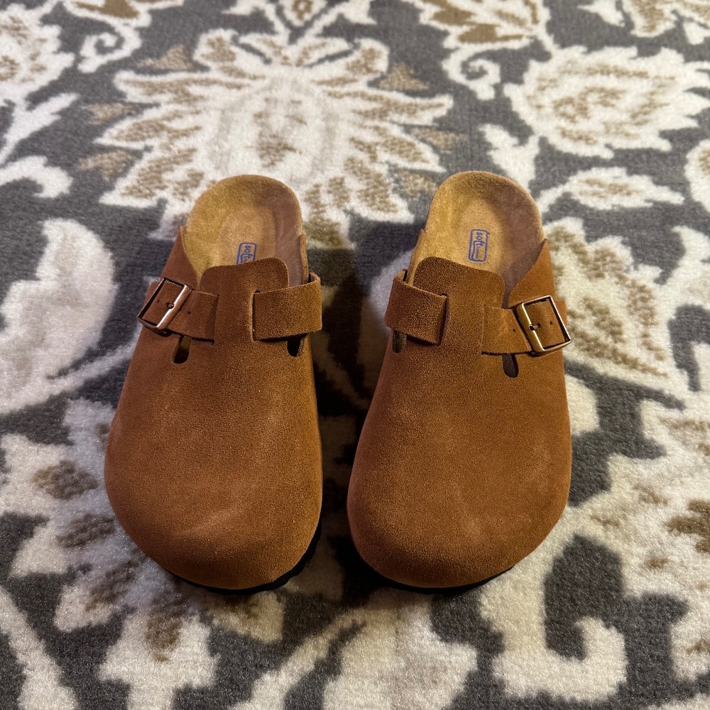 Birkenstock Boston Suede Clogs Soft Footbed In Mink